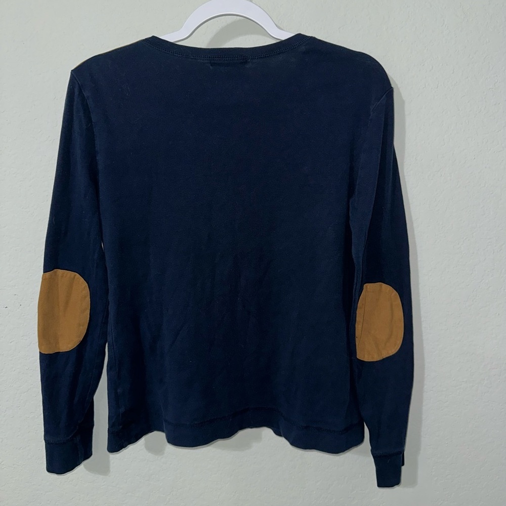 Lauren Ralph Lauren Long Sleeve Top Navy Blue with Brown Elbow‎ Patches LG - Picture 3 of 7